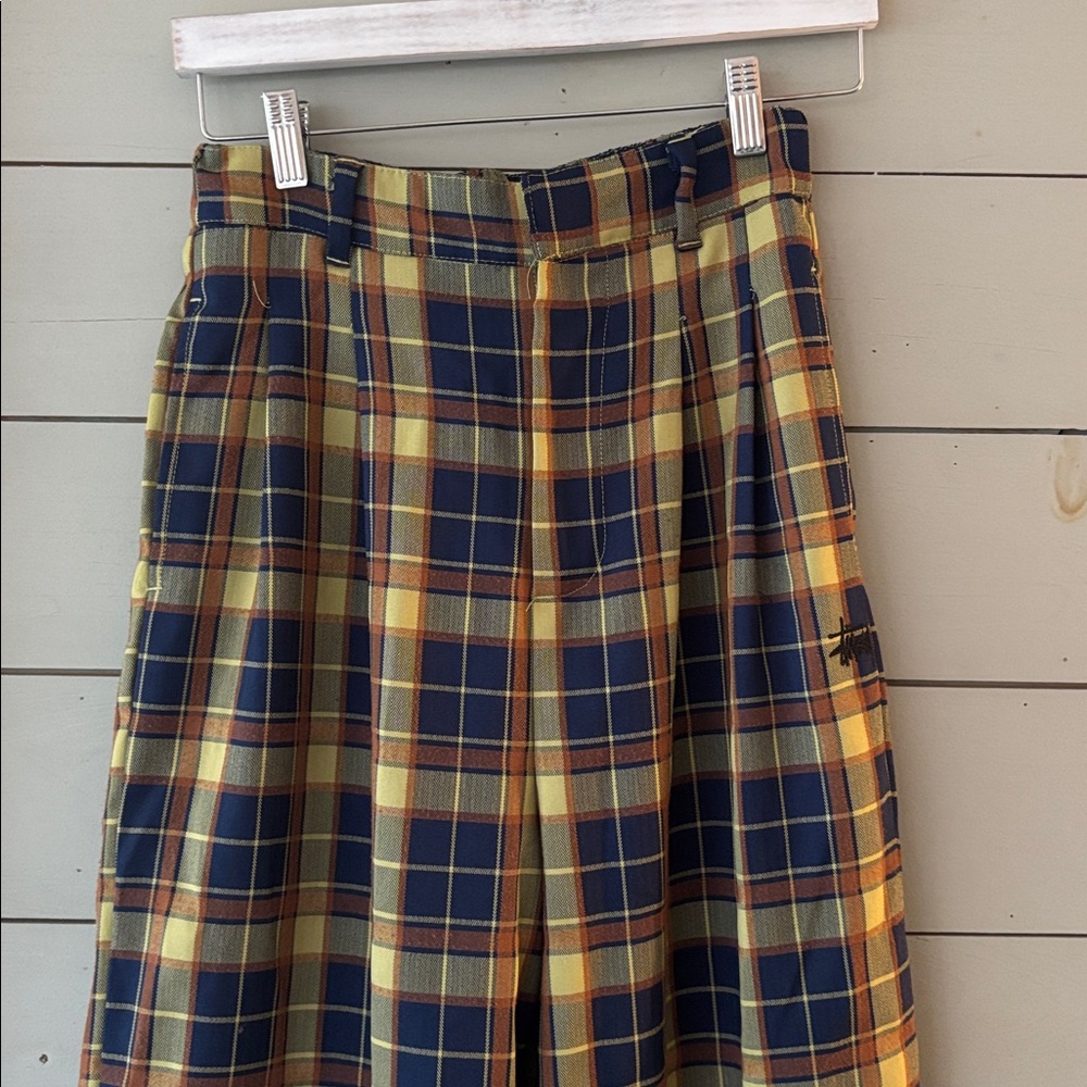 Stussy Plaid Wide-Leg Pants in Yellow and Blue - Picture 3 of 8
